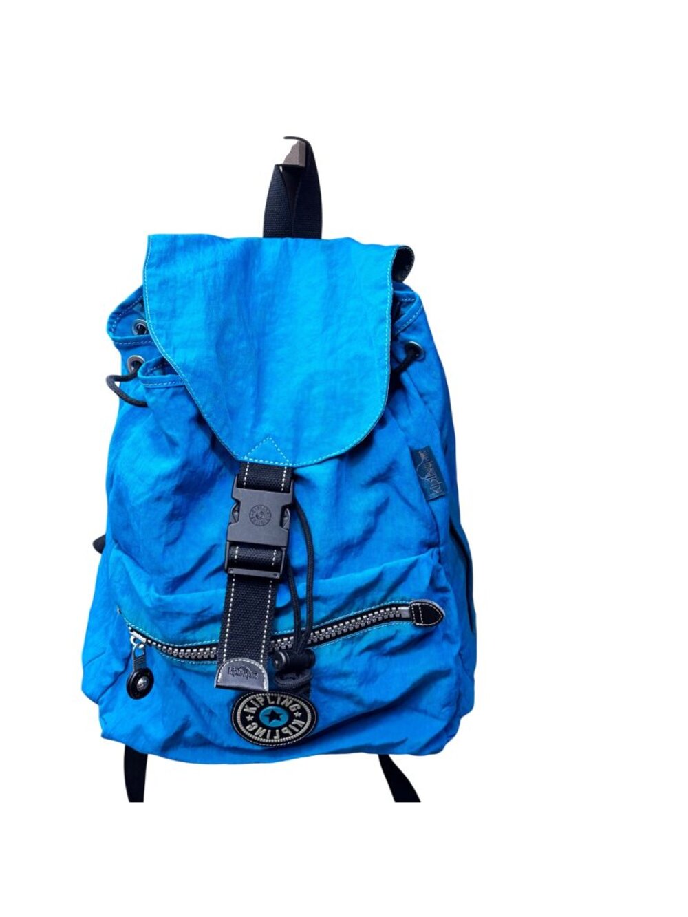Kipling Drawstring Blue Nylon Backpack Multiple Compartments Compact Lightweight